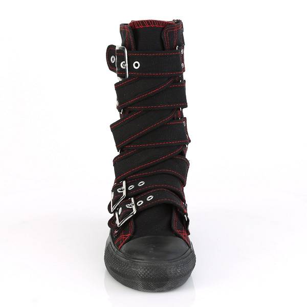 Demonia Men's Deviant-207 Sneakers Boots - Black Canvas/Red D4813-72US Clearance